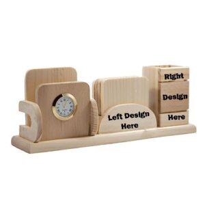 Light Wooden Horizontal Pen Stand With Card Holder and Watch  | Deep Customizable