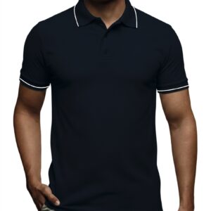 GiftSpeaks Polo T-Shirt – 100% Cotton 240 GSM Mattie with Tipping Navy Blue